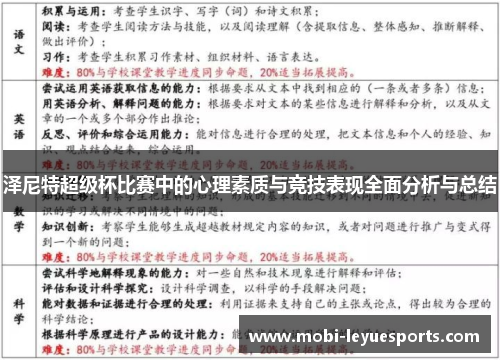 泽尼特超级杯比赛中的心理素质与竞技表现全面分析与总结